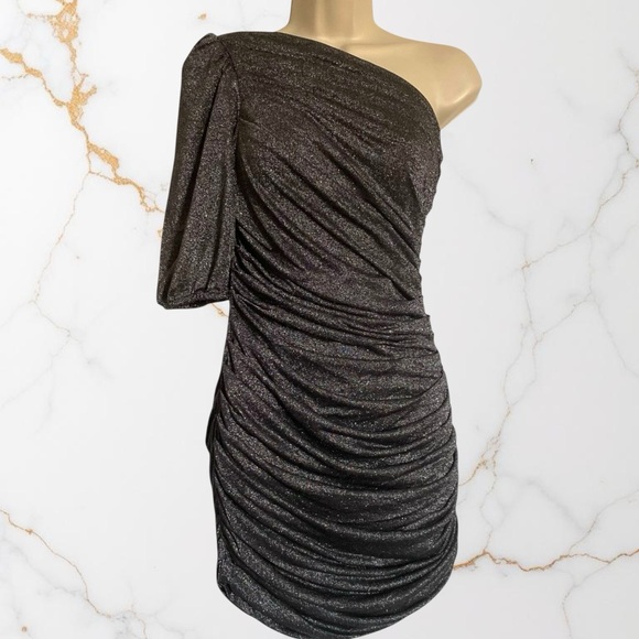 BCBGeneration Shimmering Charcoal One-Shoulder Dress - Picture 1 of 4